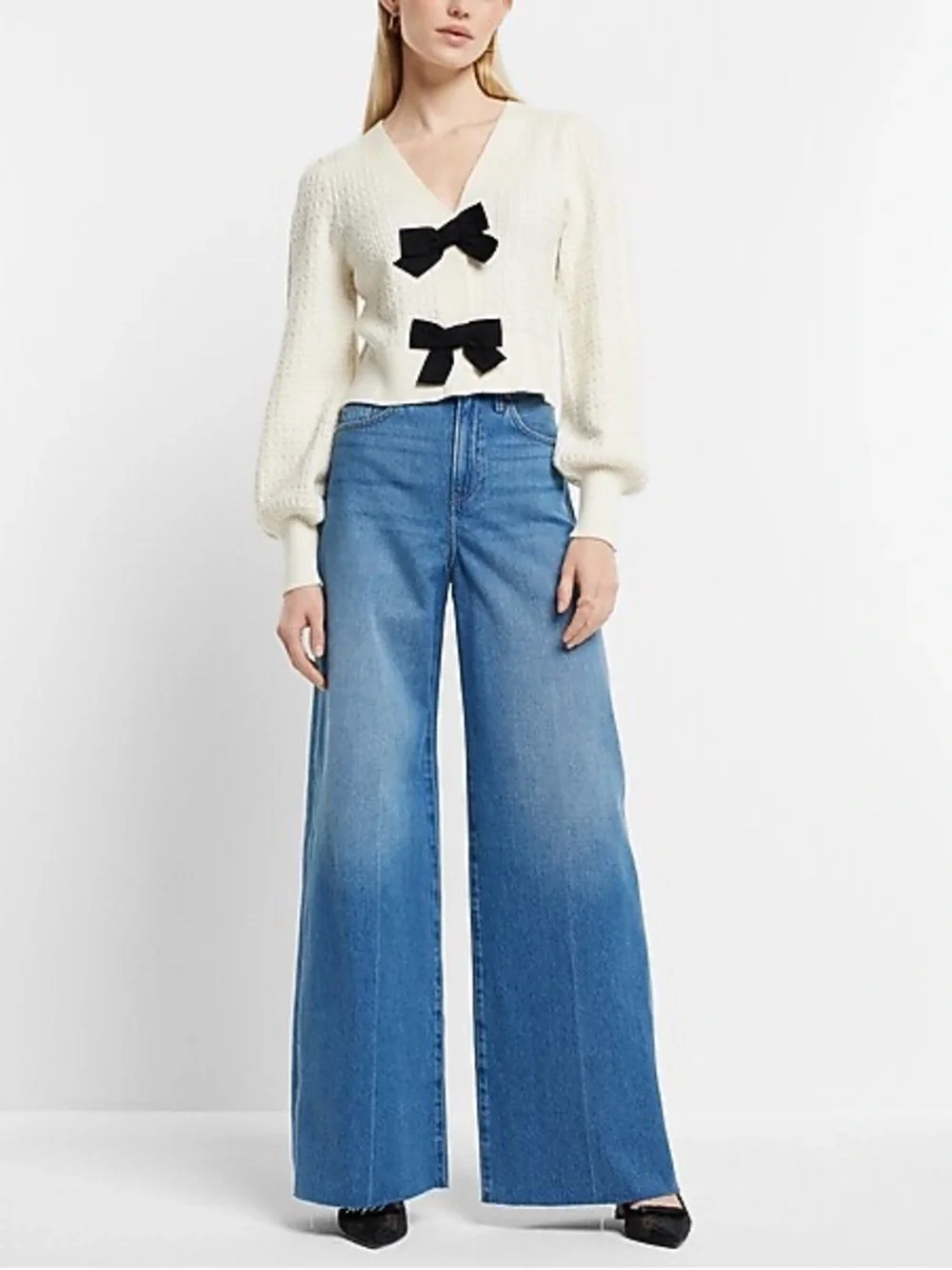 Express V-Neck Bow Cardigan - Picture 7 of 12
